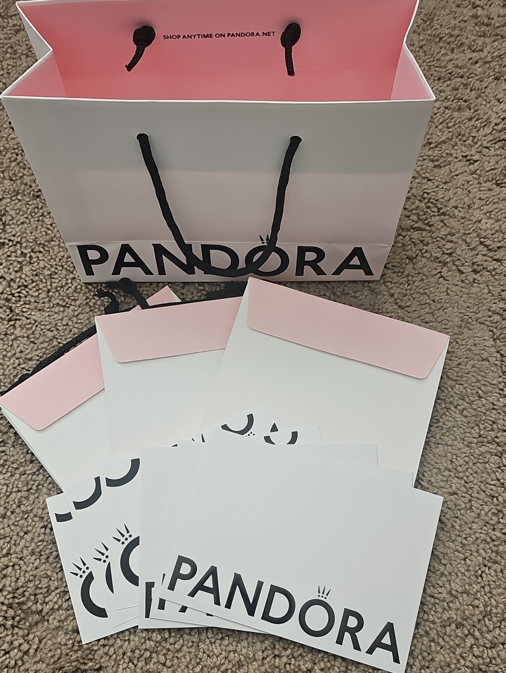 Pandora White & Pink Branded Gift Bag and Envelopes Set Of Three